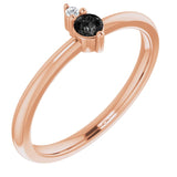 14K Gold Round Natural Black Onyx & Natural Diamond Accented Ring - Rose Gold