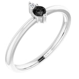 14K Gold Round Natural Black Onyx & Natural Diamond Accented Ring - White Gold