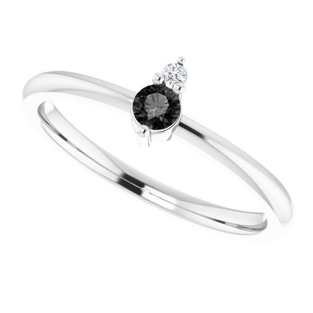 Platinum Round Natural Black Onyx & Natural Diamond Accented Ring - view 5