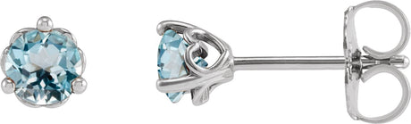 Platinum Natural Sky Blue Topaz Round 3-Prong Heart Stud Earrings