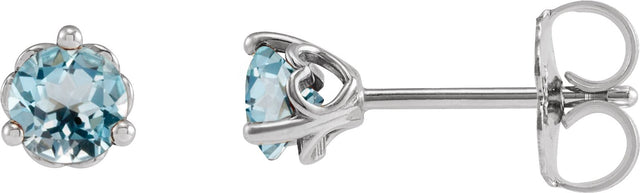 Platinum Natural Sky Blue Topaz Round 3-Prong Heart Stud Earrings