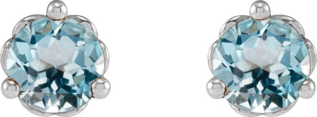 Platinum Natural Sky Blue Topaz Round 3-Prong Heart Stud Earrings - view 2