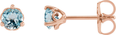 14K Gold Natural Sky Blue Topaz Round 3-Prong Heart Stud Earrings - Rose Gold