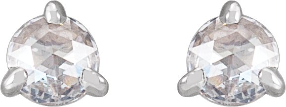 14K Gold Natural Diamond Round 3-Prong Claw Rose-Cut Stud Earrings - White Gold - view 4