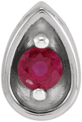 14K Gold Round Natural Ruby Teardrop Necklace or Slide Pendant - White Gold