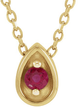 14K Gold Round Natural Ruby Teardrop Necklace or Slide Pendant - Yellow Gold