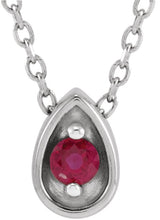 Platinum Round Natural Ruby Teardrop Necklace or Slide Pendant