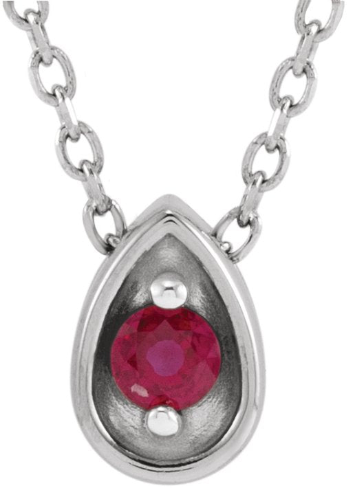 Platinum Round Natural Ruby Teardrop Necklace or Slide Pendant