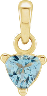 14K Gold Natural Aquamarine Trillion 3-Prong Solitaire Pendant - Yellow Gold