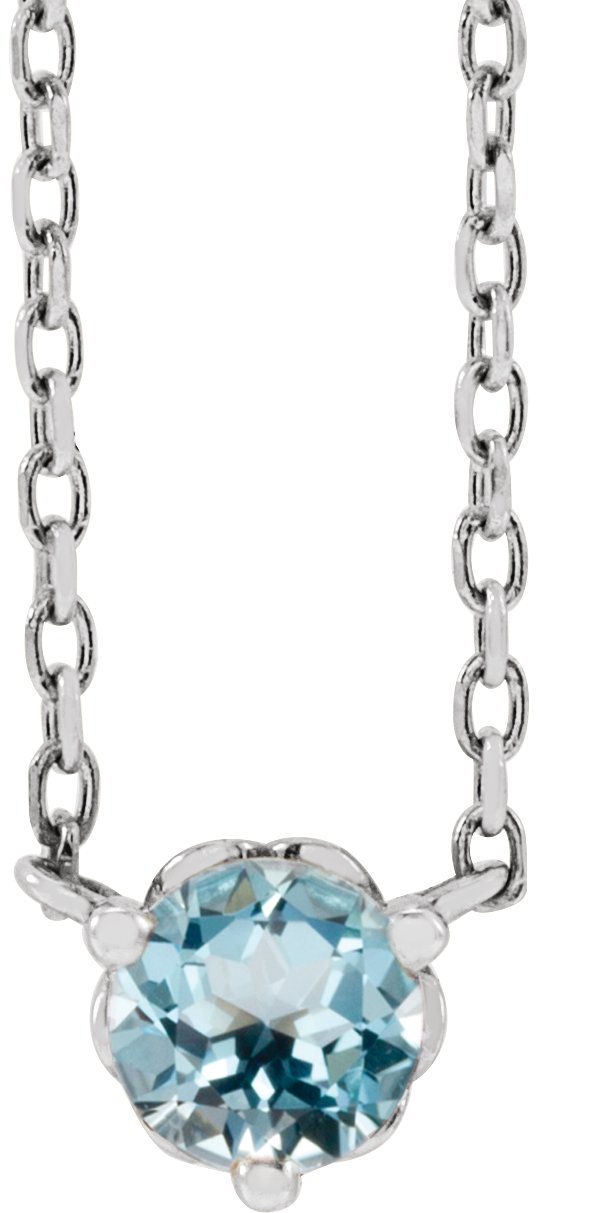 Platinum Round Natural Sky Blue Topaz Solitaire Necklace
