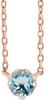 14K Gold Round Natural Sky Blue Topaz Solitaire Necklace II - Rose Gold