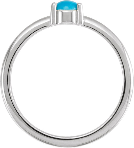 Platinum Round Natural Turquoise Cabochon Solitaire Ring - view 2