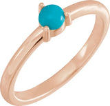 14K Gold Round Natural Turquoise Cabochon Solitaire Ring - Rose Gold