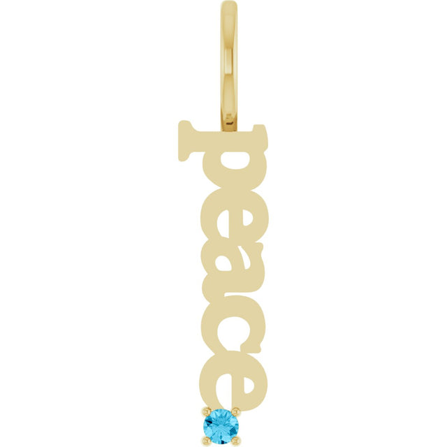 14K Gold Round Natural Aquamarine Peace Pendant - Yellow Gold