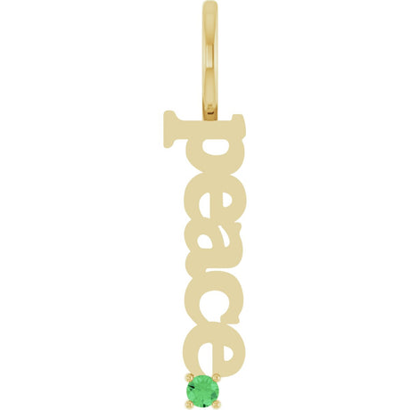 14K Gold Round Natural Tsavorite Garnet Peace Pendant - Yellow Gold