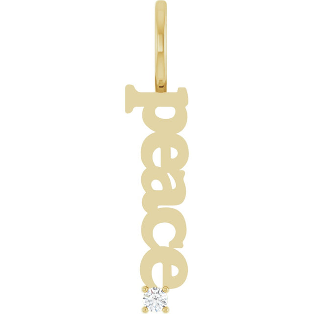 14K Gold Round Natural White Sapphire Peace Pendant - Yellow Gold