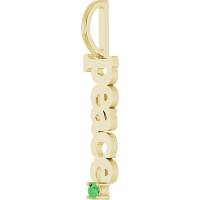 14K Gold Round Natural Tsavorite Garnet Peace Pendant - Yellow Gold - view 2