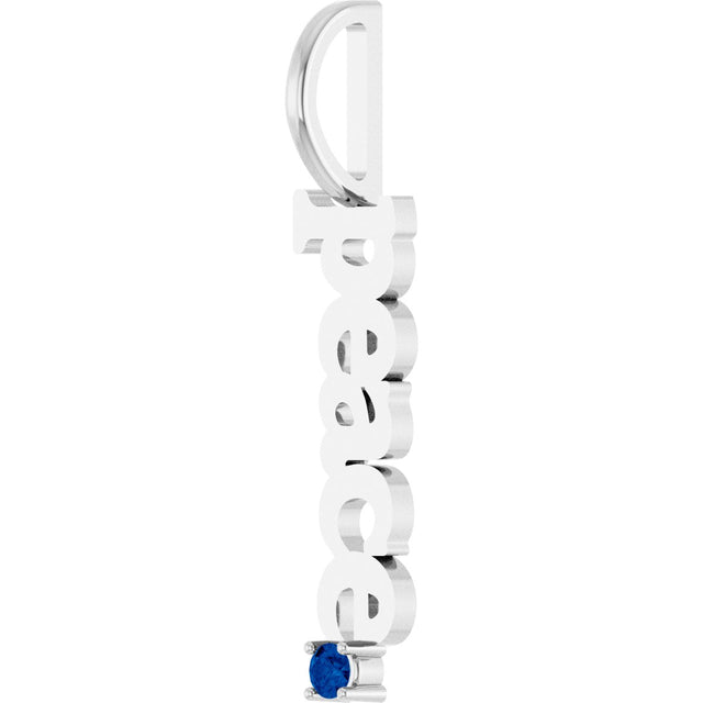 Platinum Round Natural Blue Sapphire Peace Pendant - view 2