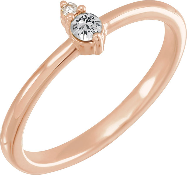 14K Gold Round Natural White Sapphire & Natural Diamond Accented Ring – 3mm Stones - Rose Gold