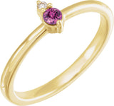14K Gold Round Natural Pink Sapphire & Natural Diamond Accented Ring - Yellow Gold