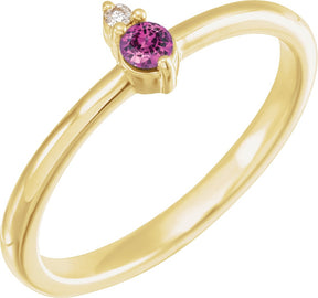 14K Gold Round Natural Pink Sapphire & Natural Diamond Accented Ring - Yellow Gold