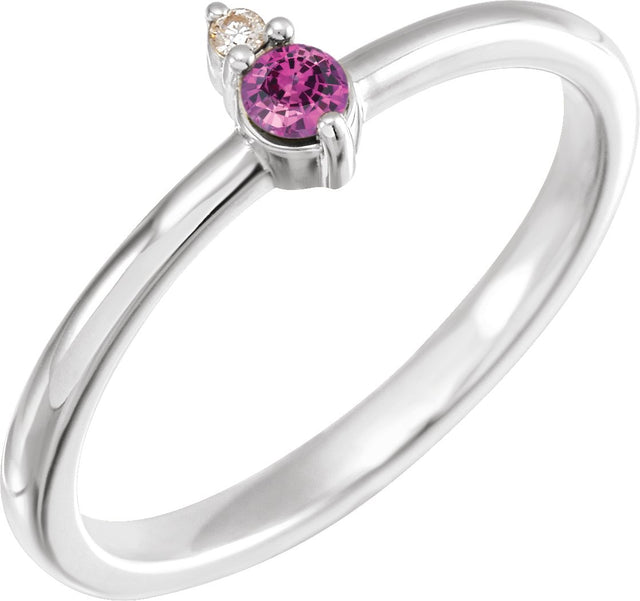 Platinum Round Natural Pink Sapphire & Natural Diamond Accented Ring