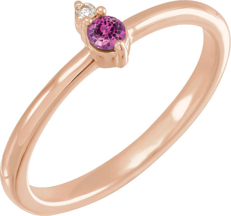14K Gold Round Natural Pink Sapphire & Natural Diamond Accented Ring - Rose Gold