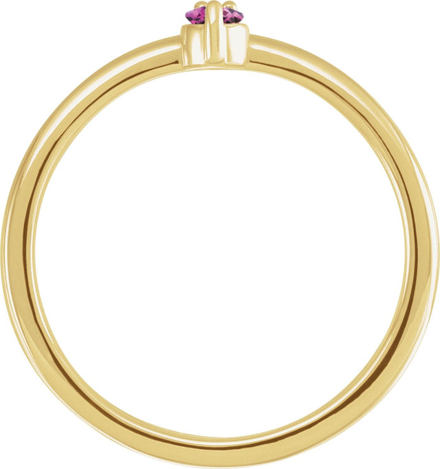 14K Gold Round Natural Pink Sapphire & Natural Diamond Accented Ring - Yellow Gold - view 2
