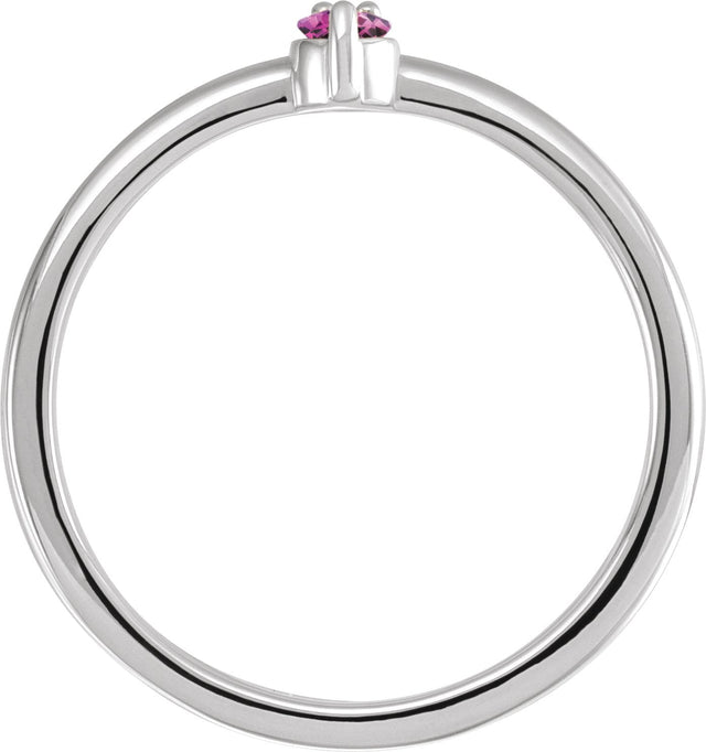 Platinum Round Natural Pink Sapphire & Natural Diamond Accented Ring - view 2