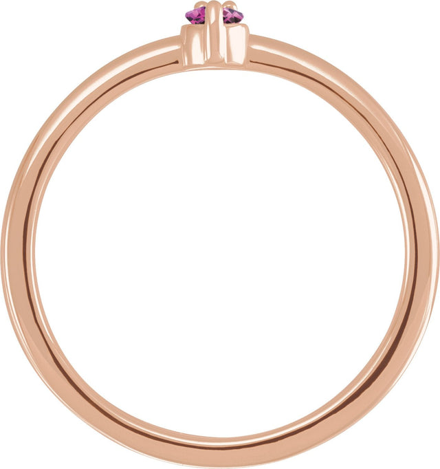 14K Gold Round Natural Pink Sapphire & Natural Diamond Accented Ring - Rose Gold - view 2