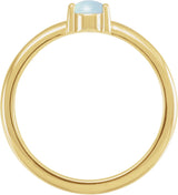 14K Gold Round Natural White Opal Cabochon Solitaire Ring - Yellow Gold - view 2