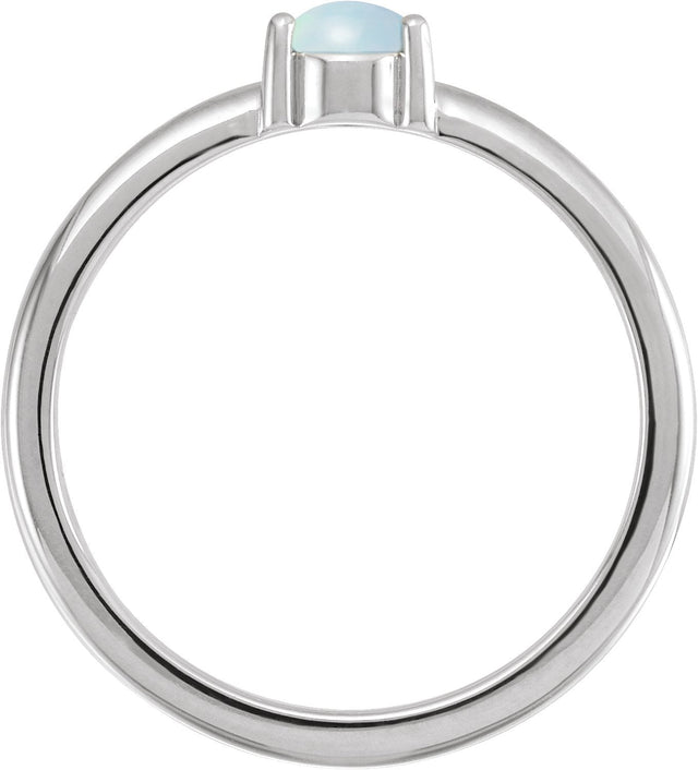 14K Gold Round Natural White Opal Cabochon Solitaire Ring - White Gold - view 2