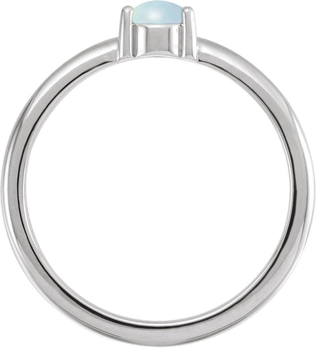 Platinum Round Natural White Opal Cabochon Solitaire Ring - view 2