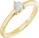 14K Gold Round Natural White Opal Cabochon Solitaire Ring - Yellow Gold