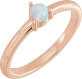 14K Gold Round Natural White Opal Cabochon Solitaire Ring - Rose Gold