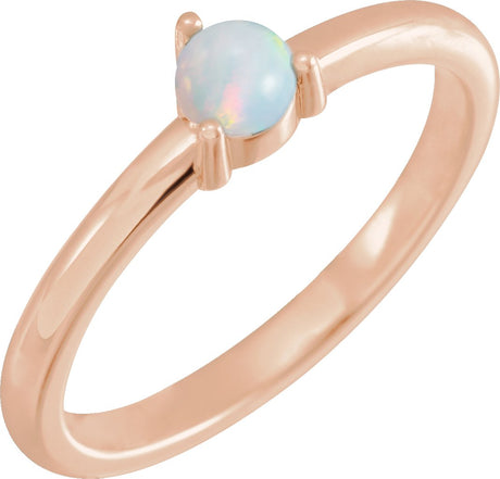 14K Gold Round Natural White Opal Cabochon Solitaire Ring - Rose Gold