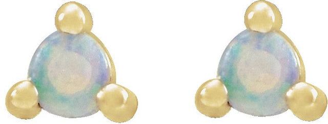 14K Gold Natural White Opal Round 3-Prong Rose-Cut Stud Earrings - Yellow Gold - view 4