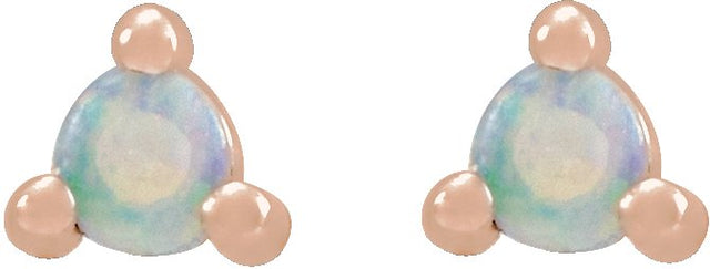 14K Gold Natural White Opal Round 3-Prong Rose-Cut Stud Earrings - Rose Gold - view 5