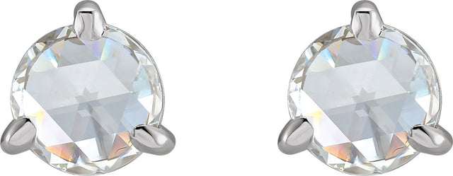 14K Gold Natural Diamond Round 3-Prong Claw Rose-Cut Stud Earrings - White Gold - view 3