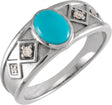 Platinum Oval Natural Turquoise & Natural Diamond Bezel-Set Cabochon Ring