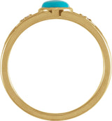 14K Gold Oval Natural Turquoise & Natural Diamond Bezel-Set Cabochon Ring - Yellow Gold - view 2