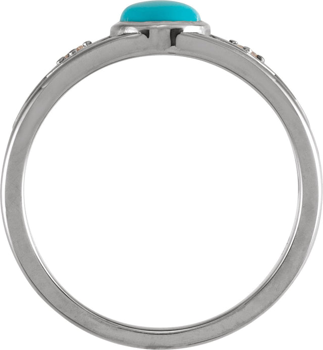 14K Gold Oval Natural Turquoise & Natural Diamond Bezel-Set Cabochon Ring - White Gold - view 2