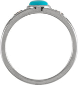 Platinum Oval Natural Turquoise & Natural Diamond Bezel-Set Cabochon Ring - view 2
