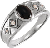 Platinum Oval Natural Black Onyx & Natural Diamond Bezel-Set Cabochon Ring