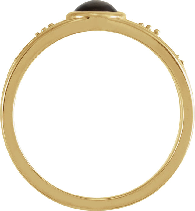 14K Gold Oval Natural Black Onyx & Natural Diamond Bezel-Set Cabochon Ring - Yellow Gold - view 2