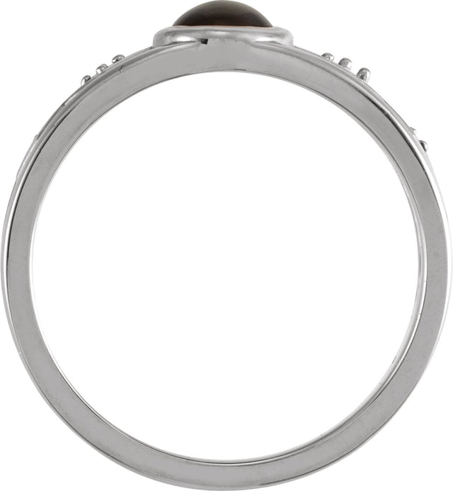 Platinum Oval Natural Black Onyx & Natural Diamond Bezel-Set Cabochon Ring - view 2