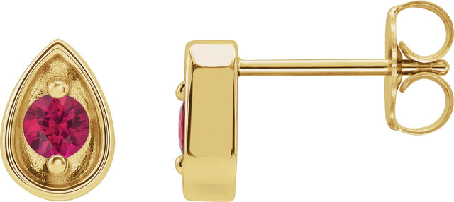 14K Gold Round Natural Ruby Teardrop Earrings - Yellow Gold
