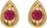 14K Gold Round Natural Ruby Teardrop Earrings - Yellow Gold - view 2