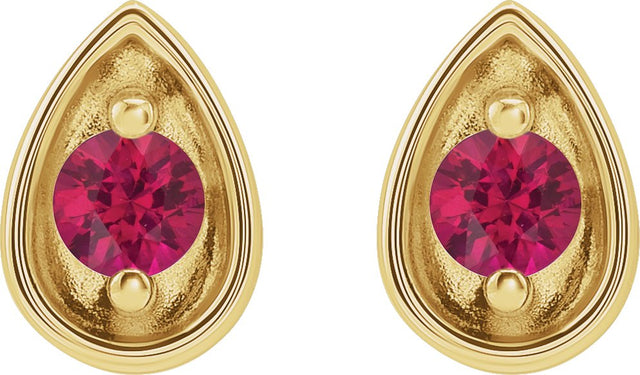 14K Gold Round Natural Ruby Teardrop Earrings - Yellow Gold - view 2