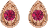 14K Gold Round Natural Ruby Teardrop Earrings - Rose Gold - view 2